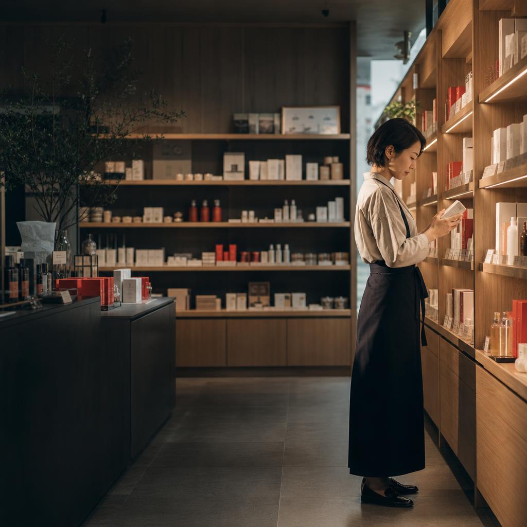 A Japan Pantry team member selecting Japanese wellness and everyday-care products